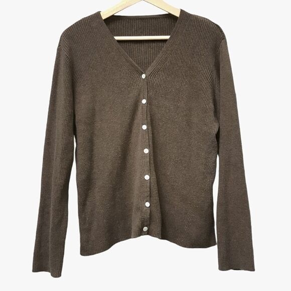 Olive Green Ribbed Shell Buttons Cardy - Picture 1 of 3